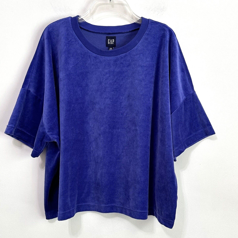 Gap Velour Tee Top Blue XXL Plus Short Sleeve Pullover‎ Relax Casual Trendy NEW